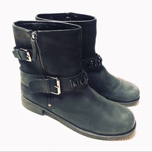 NINE WEST Timothea Black Leather Moto boots size 7.5 - Picture 1 of 8